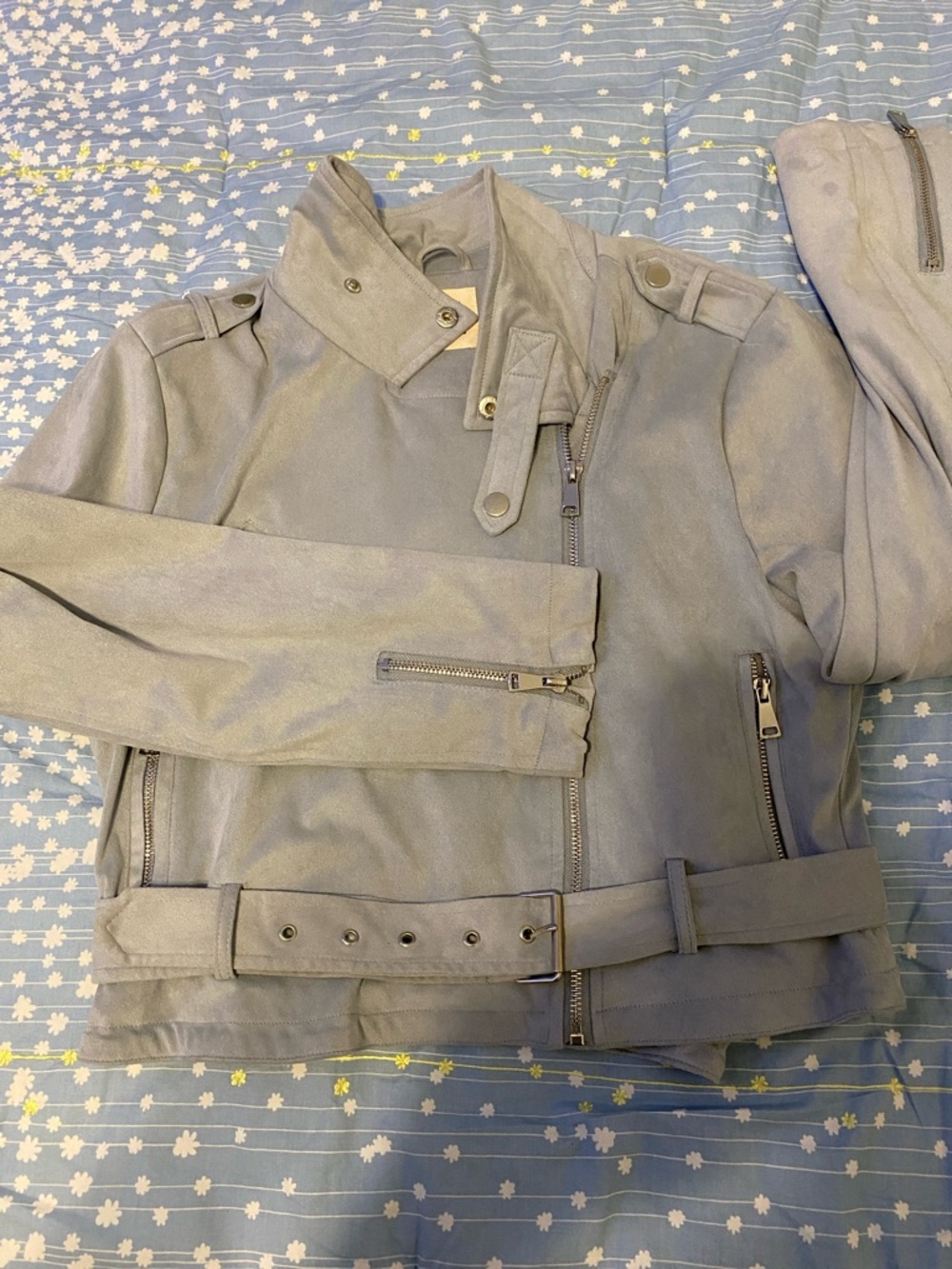 Ashley By 26 International Light Gray Suede Moto Jacket - Picture 5 of 9